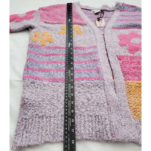 NWT Sincerely Jules Cuddly Soft Purple Pink Retro Flower Cardigan Sweater Size M - Picture 7 of 7